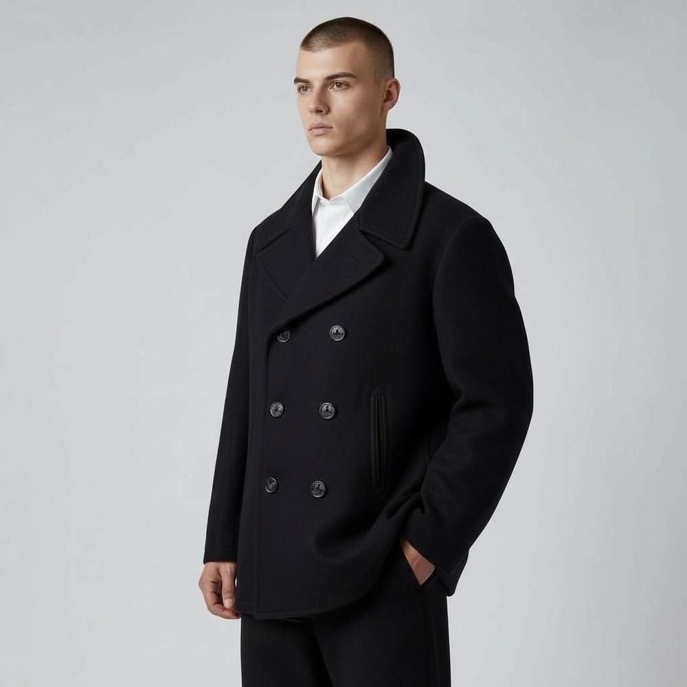 DSCP by Sterlingwear US Navy Quarterdeck Peacoat‎ Men's 40L 100% Wool Black VTG